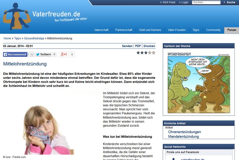 screenshot zum artikel mittelohrentzündung auf vaterfreuden.de